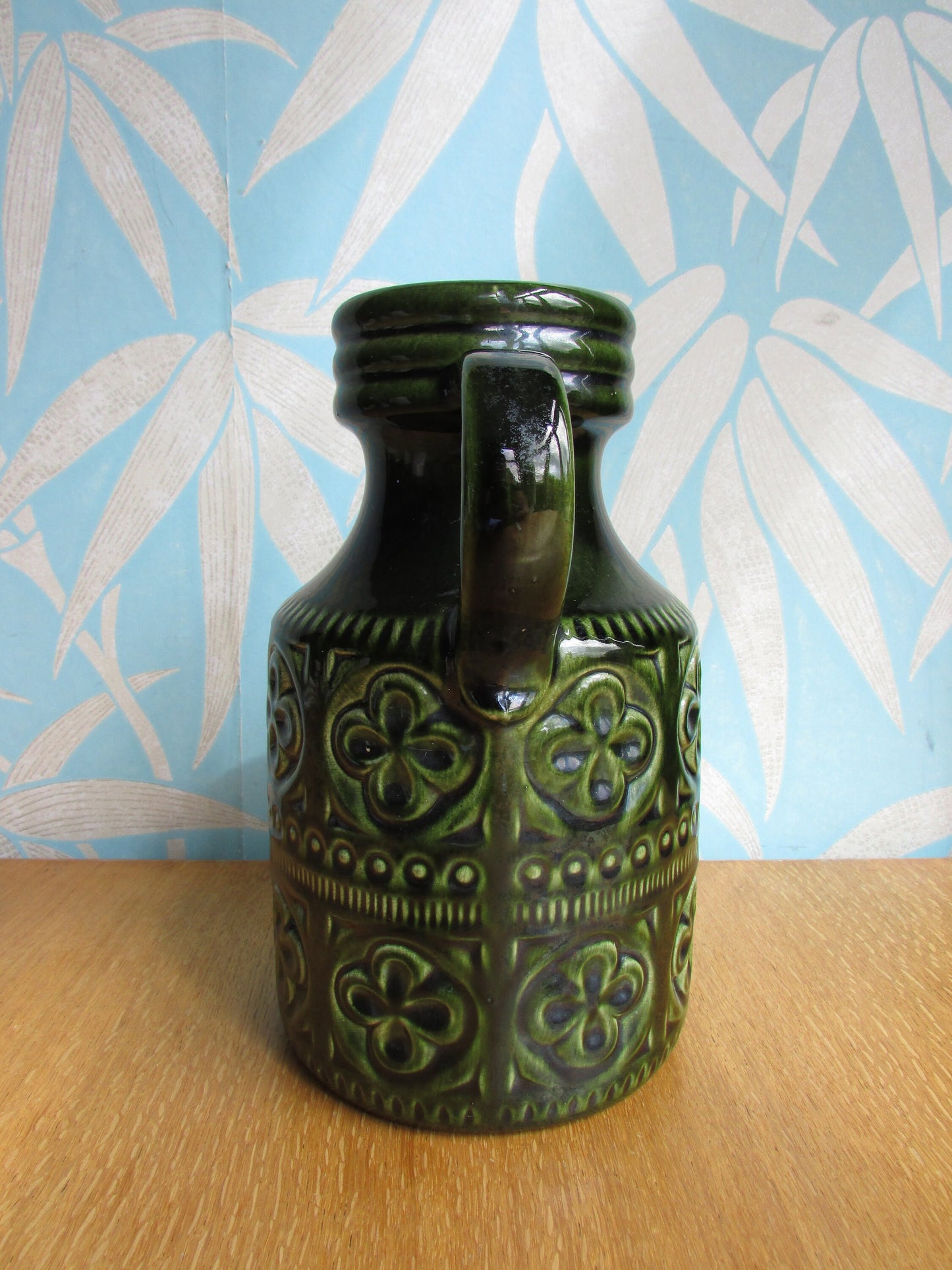 1970s Scheurich, West Germany, dark green 'Foligna' textured handled art vase