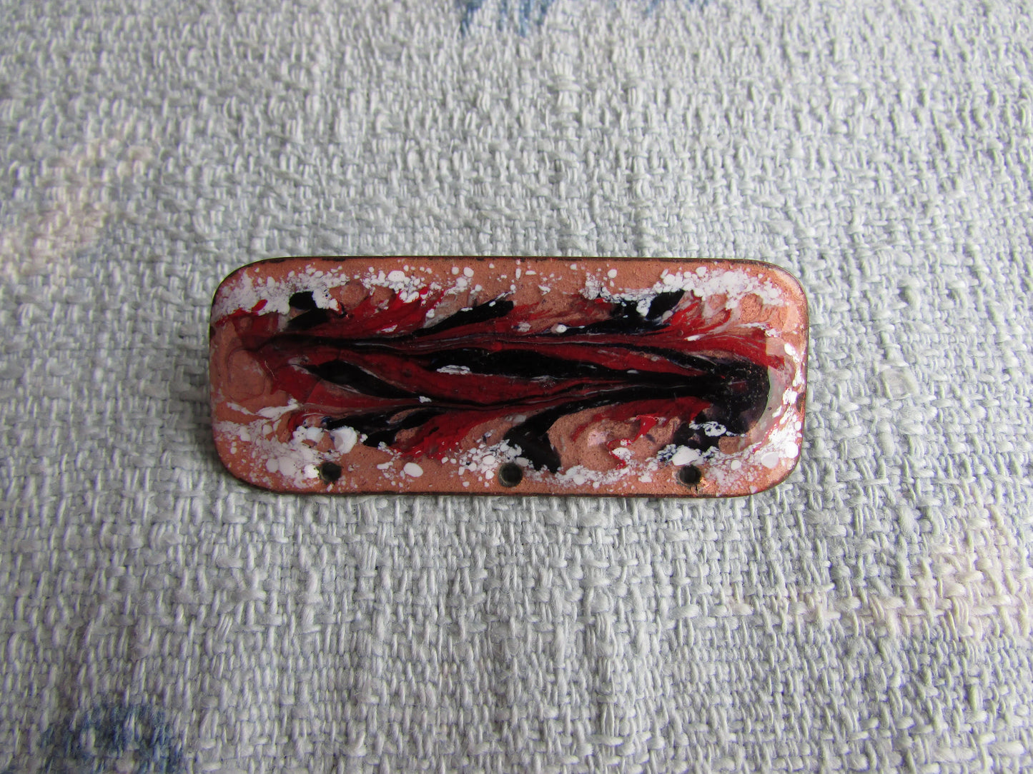 circa. 1960s studio art enamel abstract swirls on copper rectangular brooch
