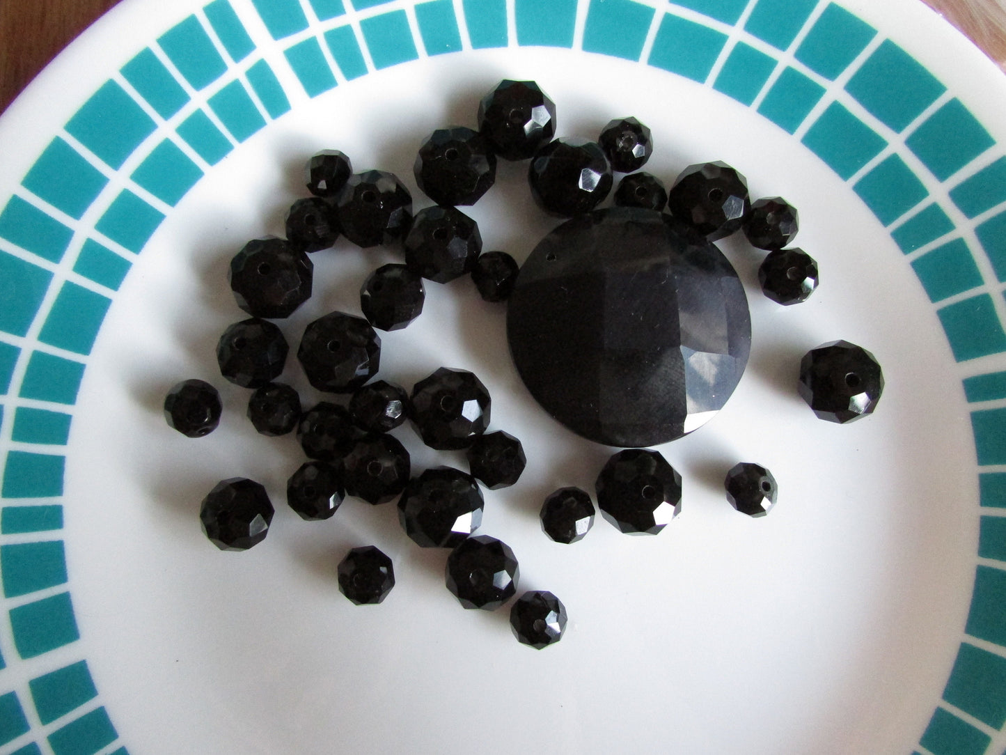 35 vintage black faceted glass beads, assorted shapes