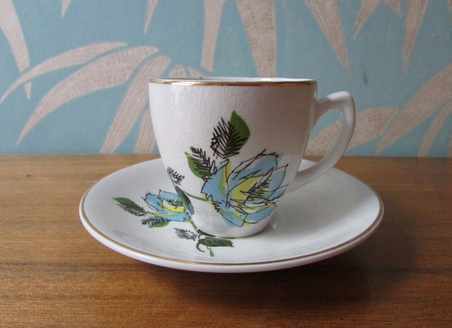 Mid-century Grindley England Broadhurst Bros Burslem blue rose patterned tea-set