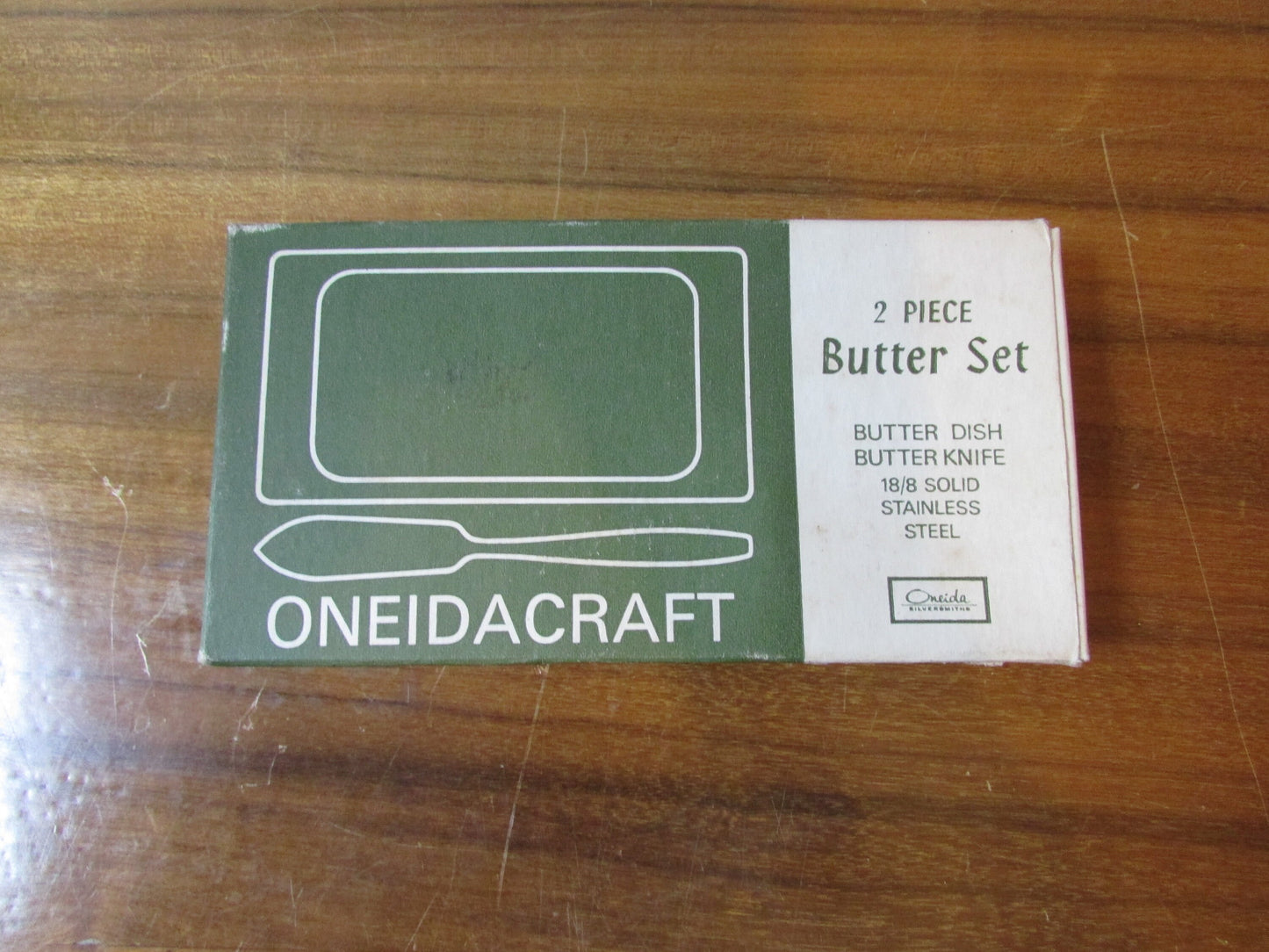 circa. 1960s Oneidacraft stainless steel 2-piece butter dish & knife set