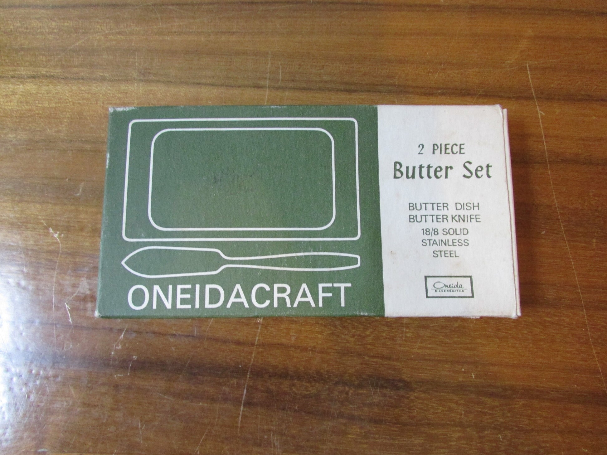 circa. 1960s Oneidacraft stainless steel 2-piece butter dish & knife set