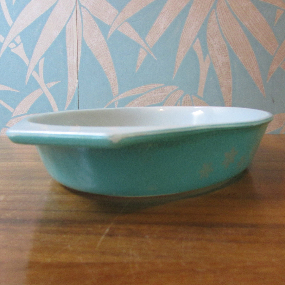 1960s JAJ Pyrex turquoise Snowflake spacesaver divided serving dish