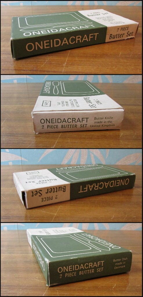 circa. 1960s Oneidacraft stainless steel 2-piece butter dish & knife set