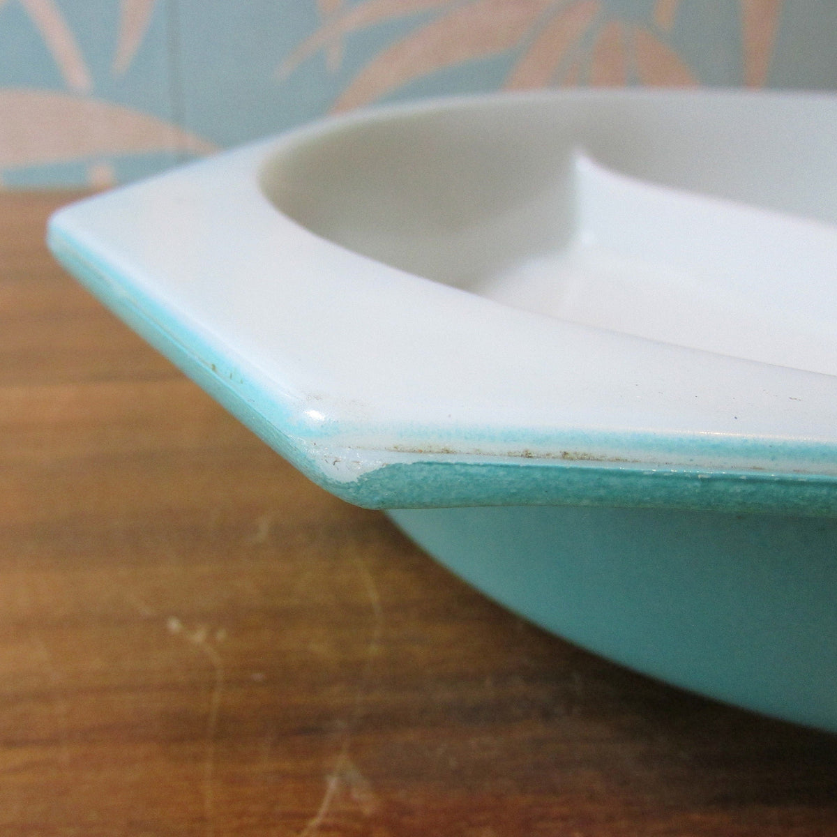 1960s JAJ Pyrex turquoise Snowflake spacesaver divided serving dish