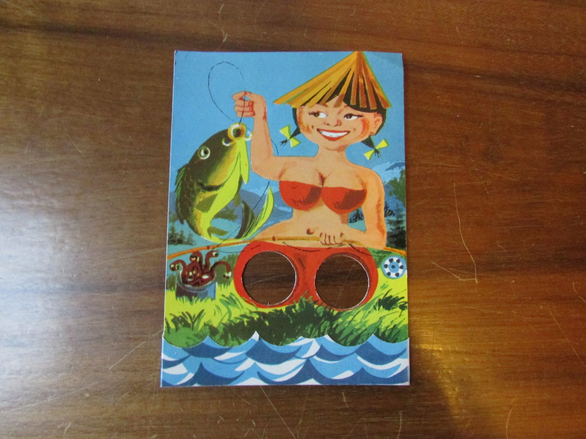 Pair of kitsch vintage Czechoslovakian finger hole postcards