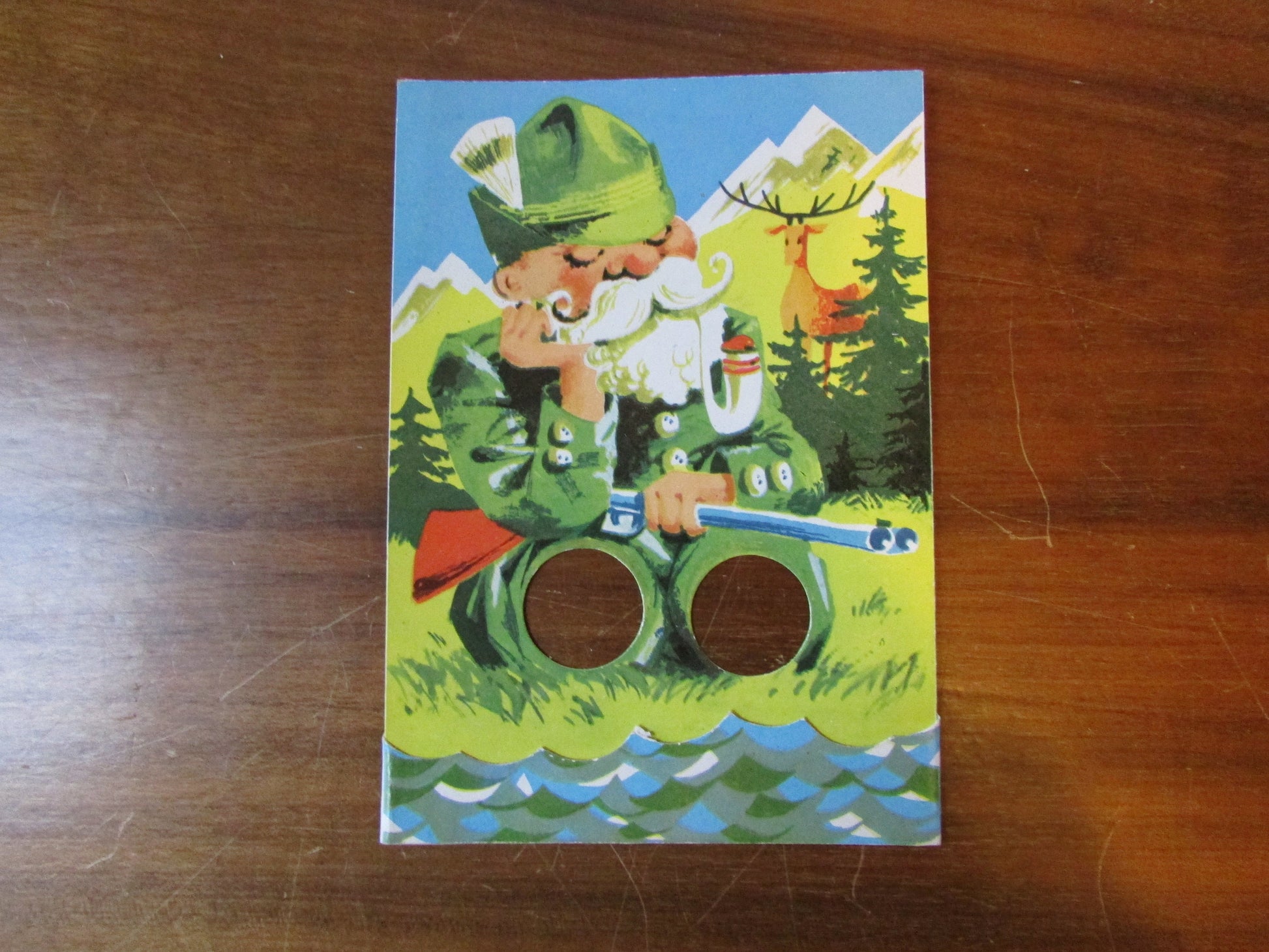 Pair of kitsch vintage Czechoslovakian finger hole postcards