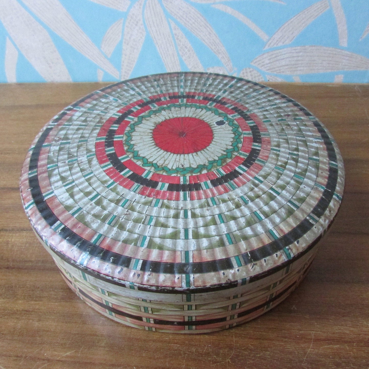 Vintage Edward Sharp & Sons Ltd round toffee tin, woven ribbon pattern