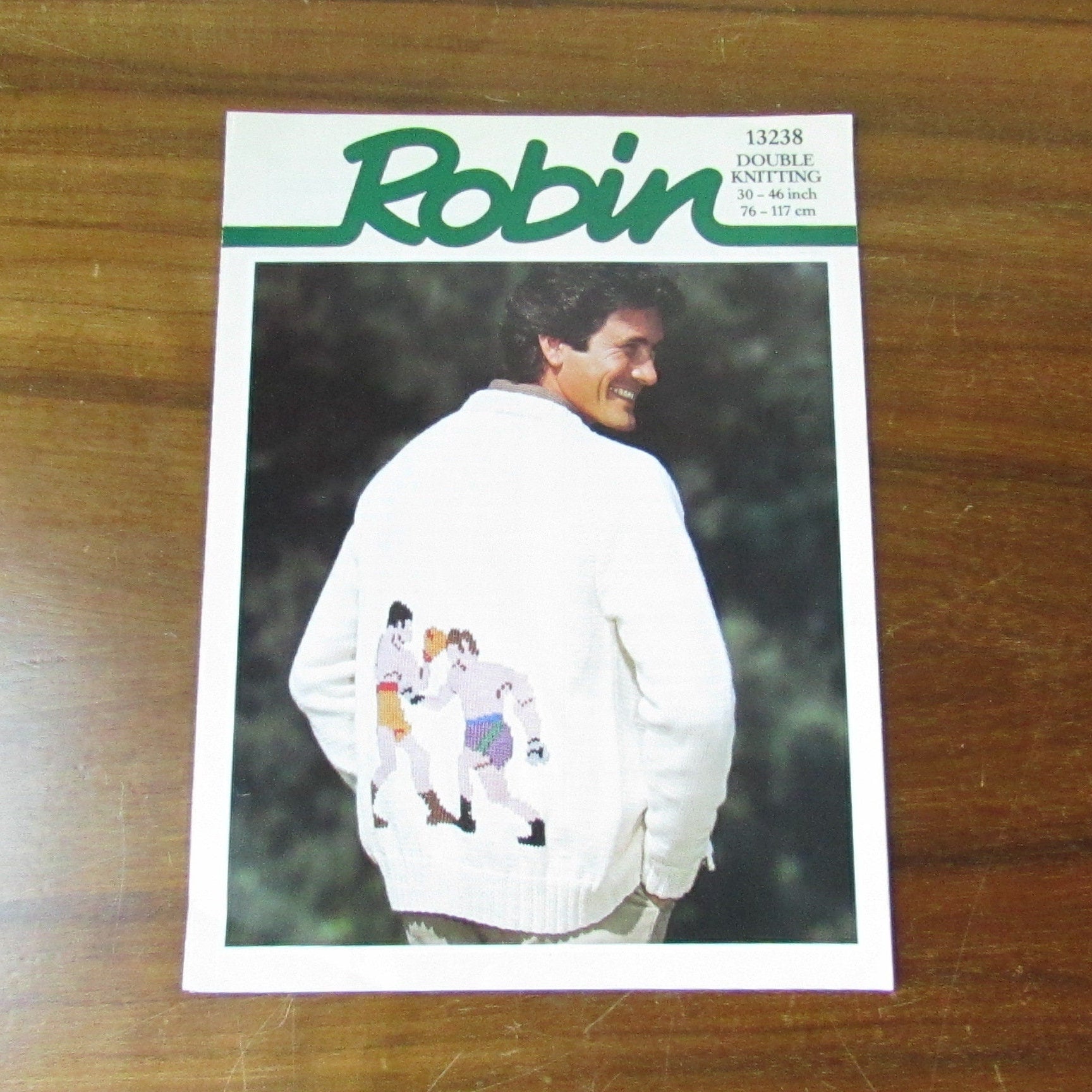 1970s/80s Robin 13238 knitting pattern for men's boxer motif windcheater
