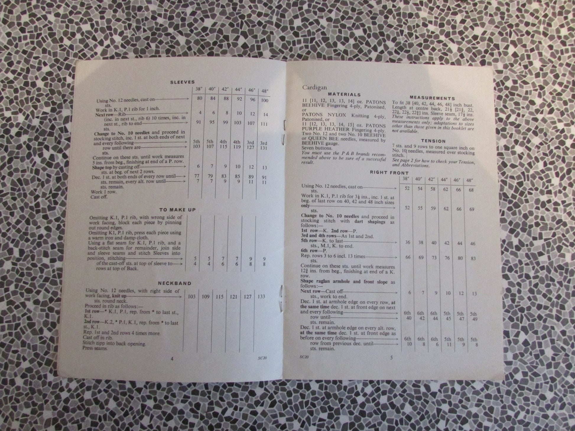 1960s P&B Wools SC20 knitting pattern for lady's full figure raglan twin set