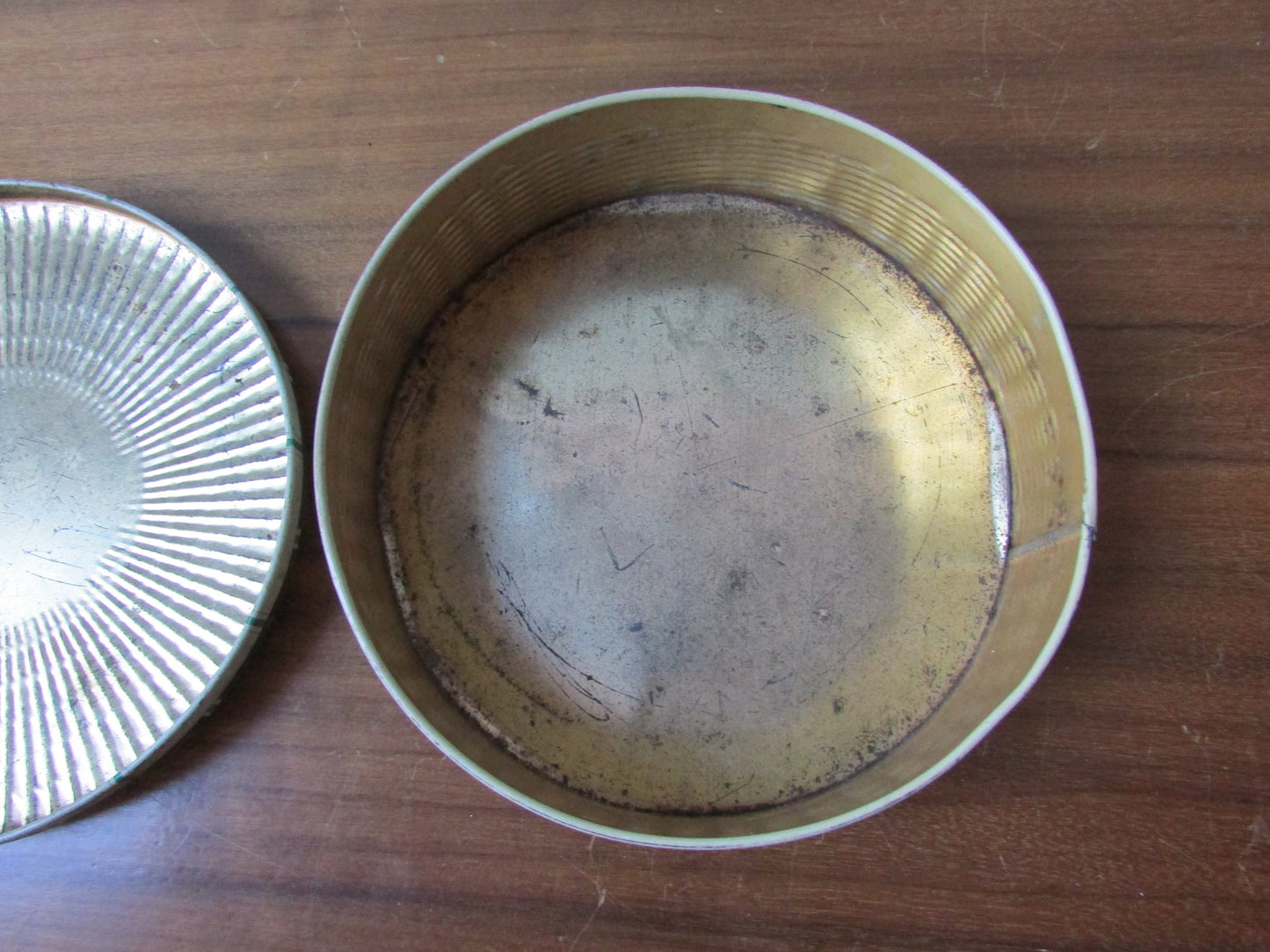 Vintage Edward Sharp & Sons Ltd round toffee tin, woven ribbon pattern