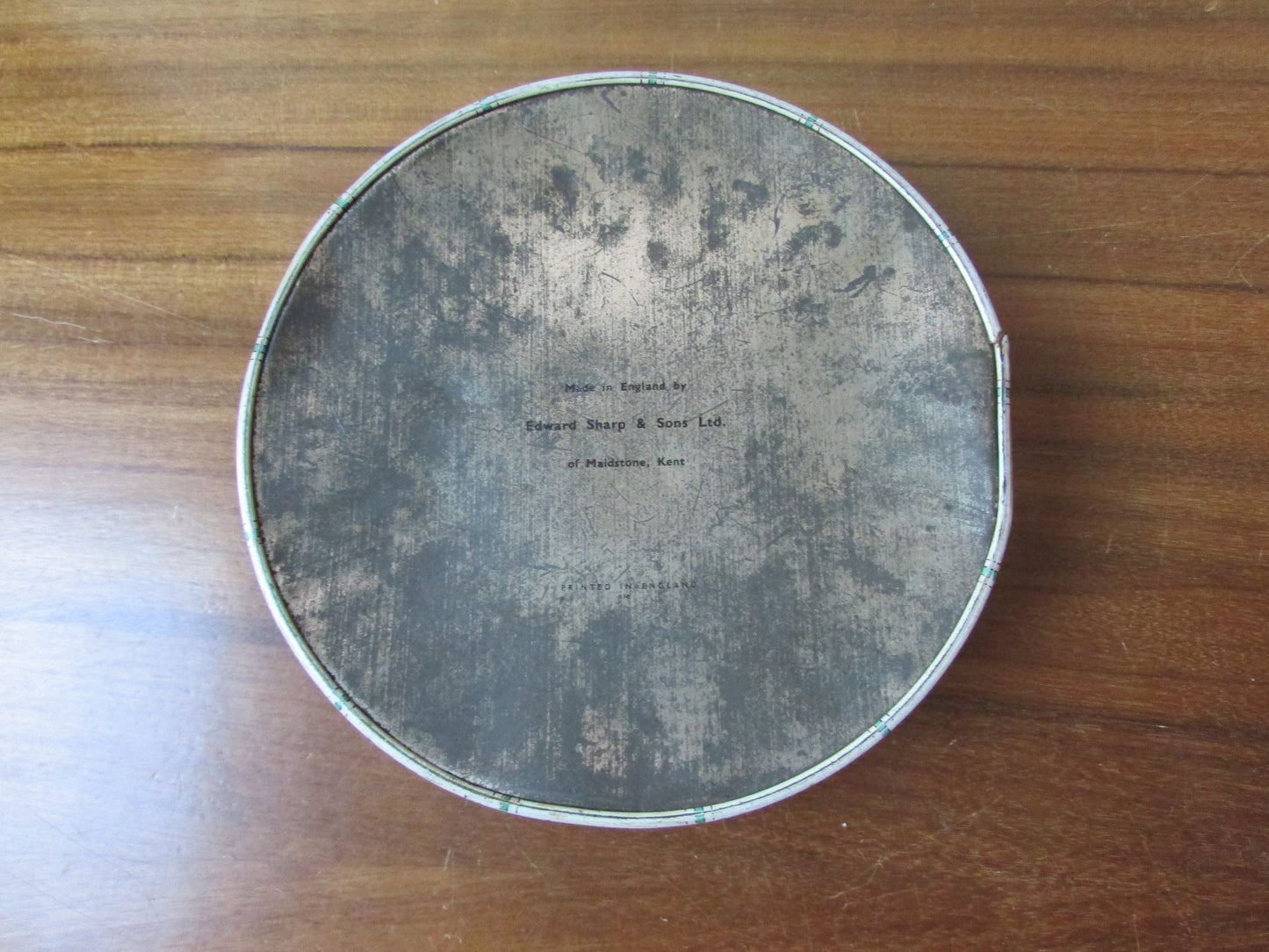 Vintage Edward Sharp & Sons Ltd round toffee tin, woven ribbon pattern