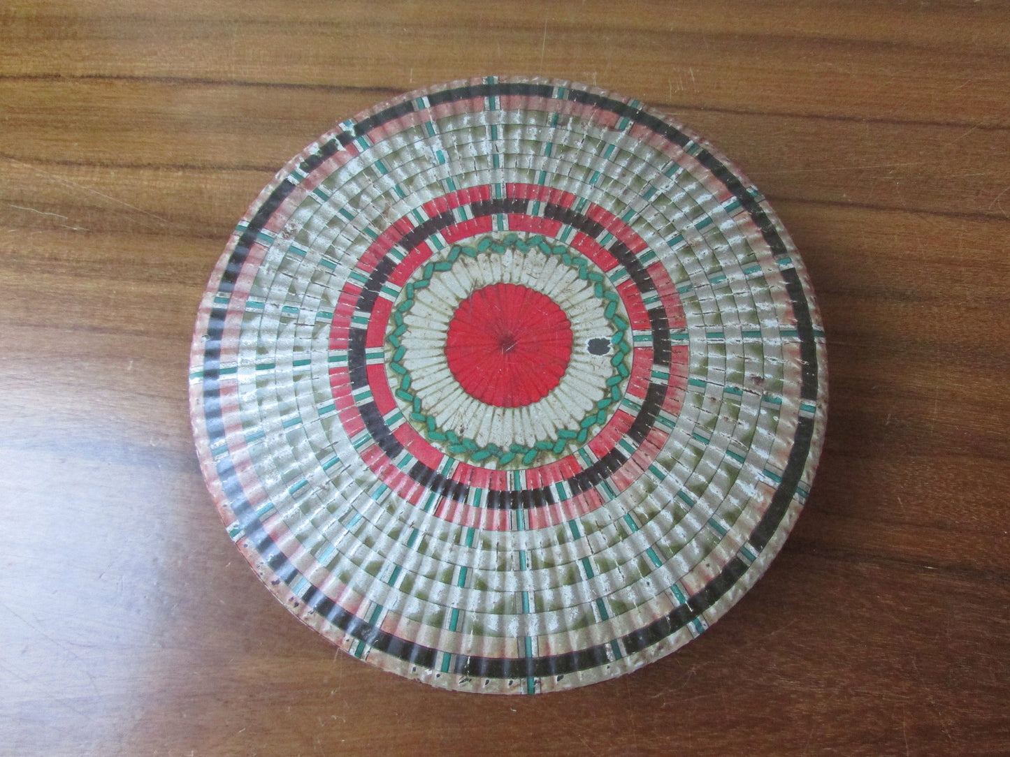 Vintage Edward Sharp & Sons Ltd round toffee tin, woven ribbon pattern