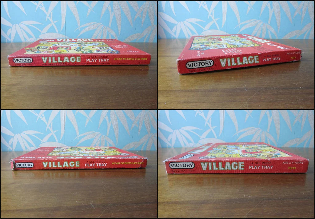 1982 Victory Village wood play tray with 8-inserts