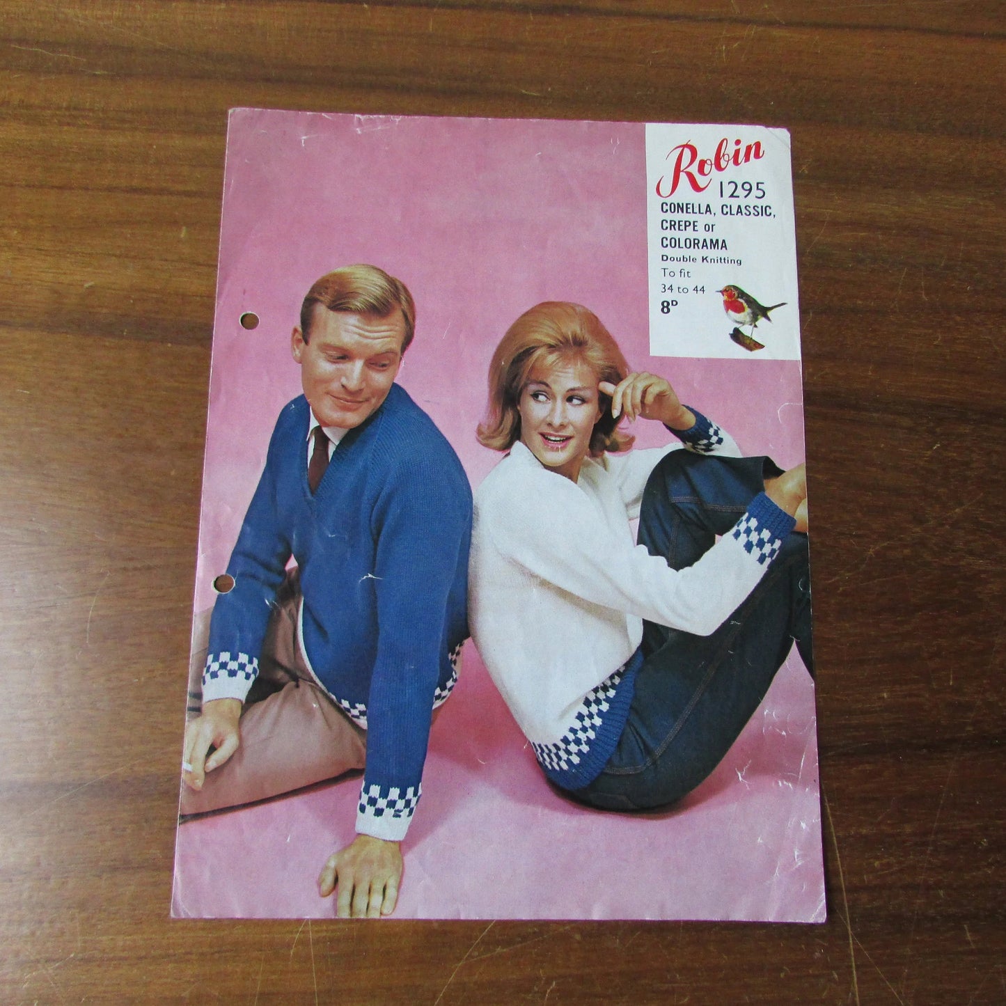 1960s Robin 1295 knitting pattern for his & her's check border sweater