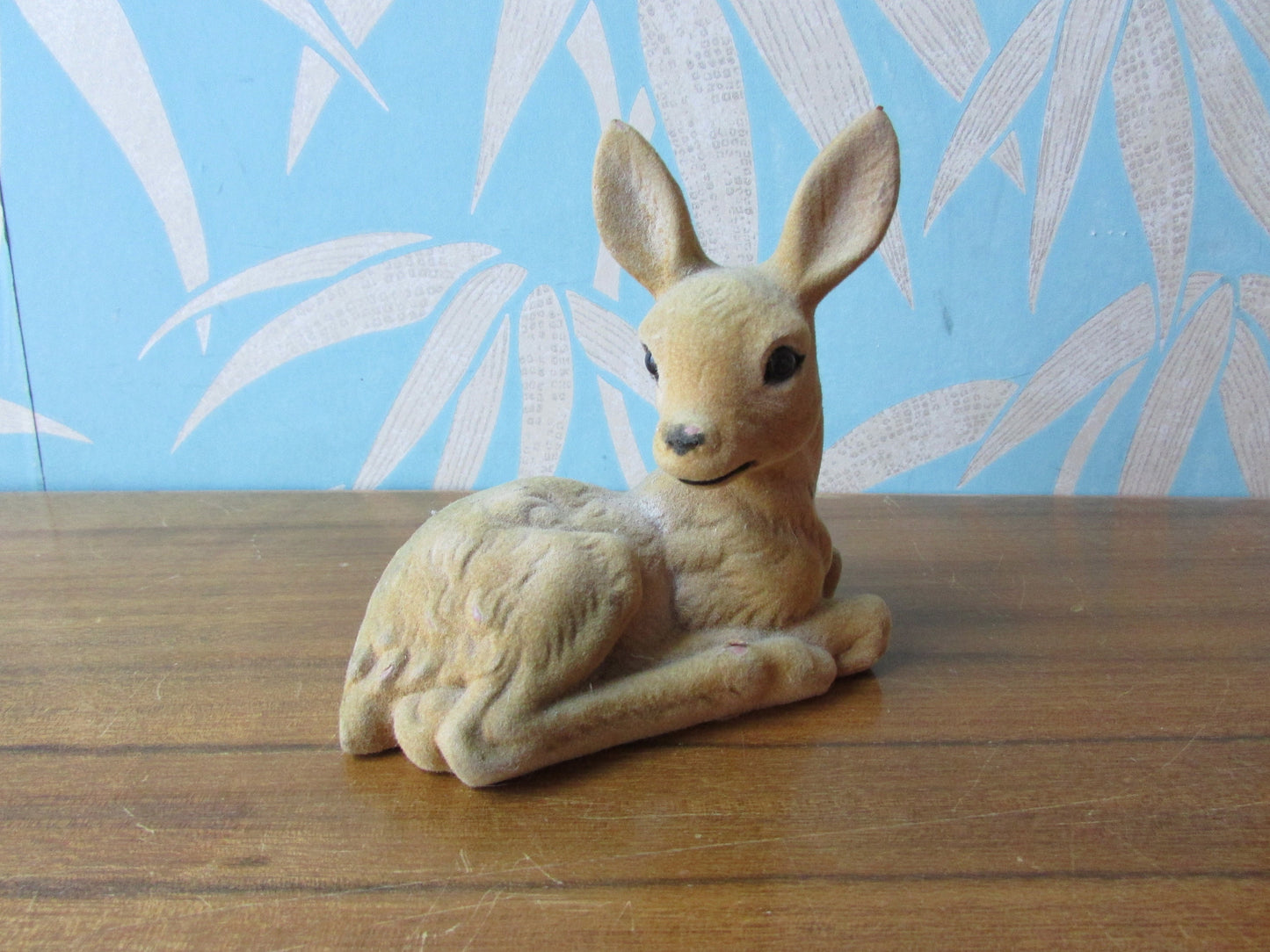1960s SC flocked plastic sitting deer ornament