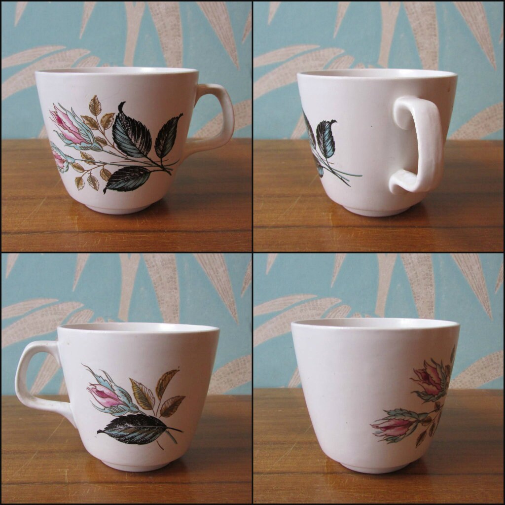 1959 J&G Meakin Studio "Night Club" rose patterned tea set