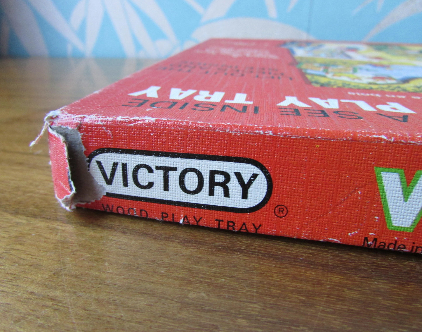 1982 Victory Village wood play tray with 8-inserts
