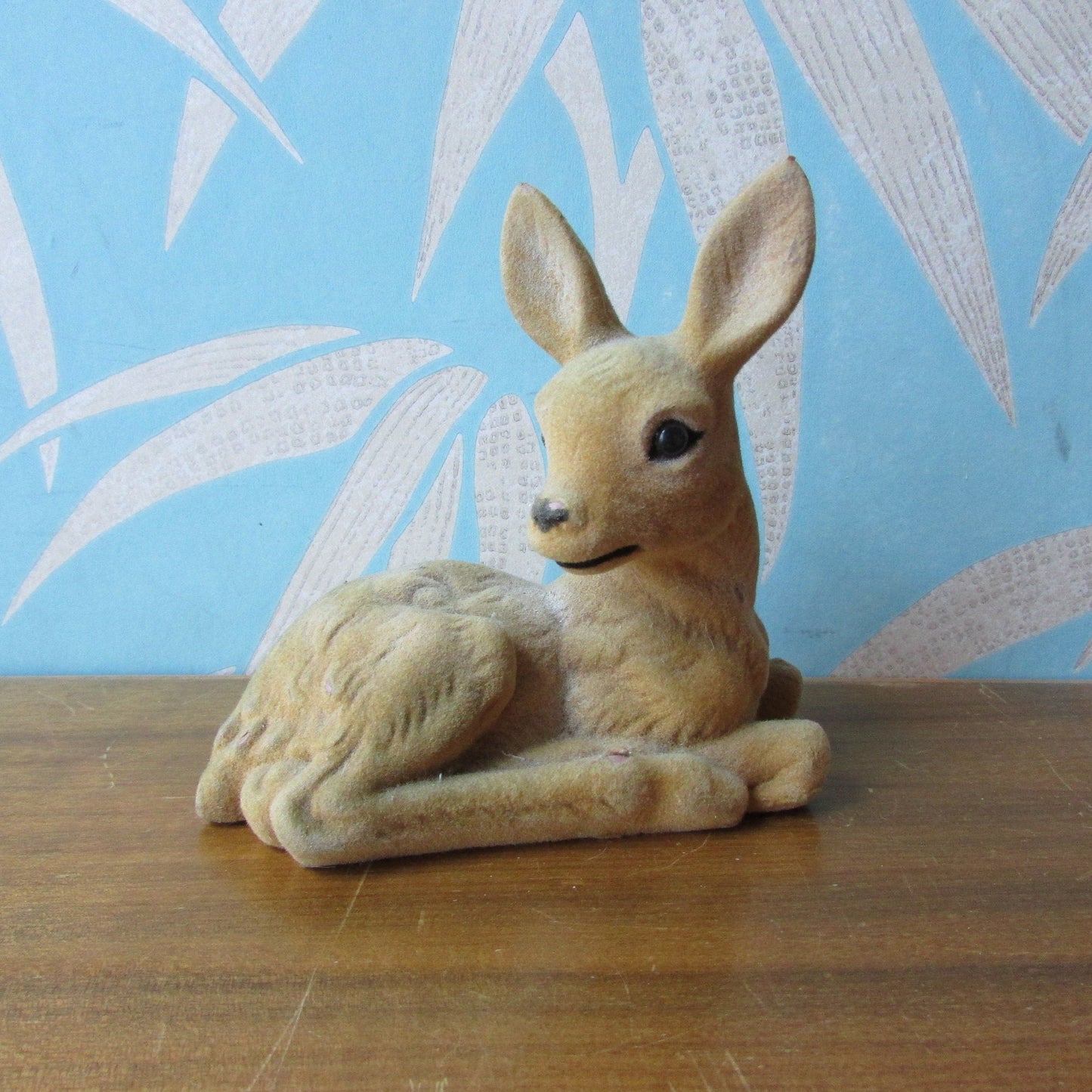 1960s SC flocked plastic sitting deer ornament