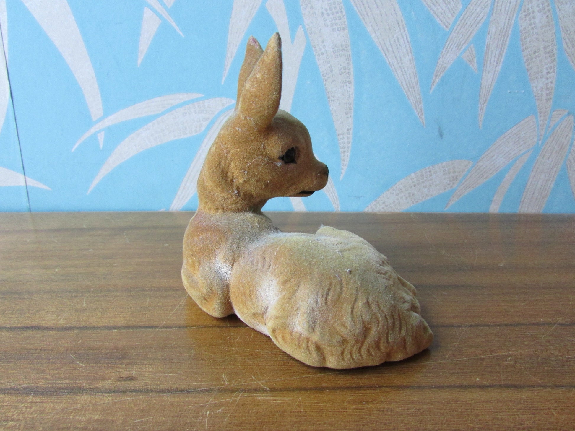 1960s SC flocked plastic sitting deer ornament