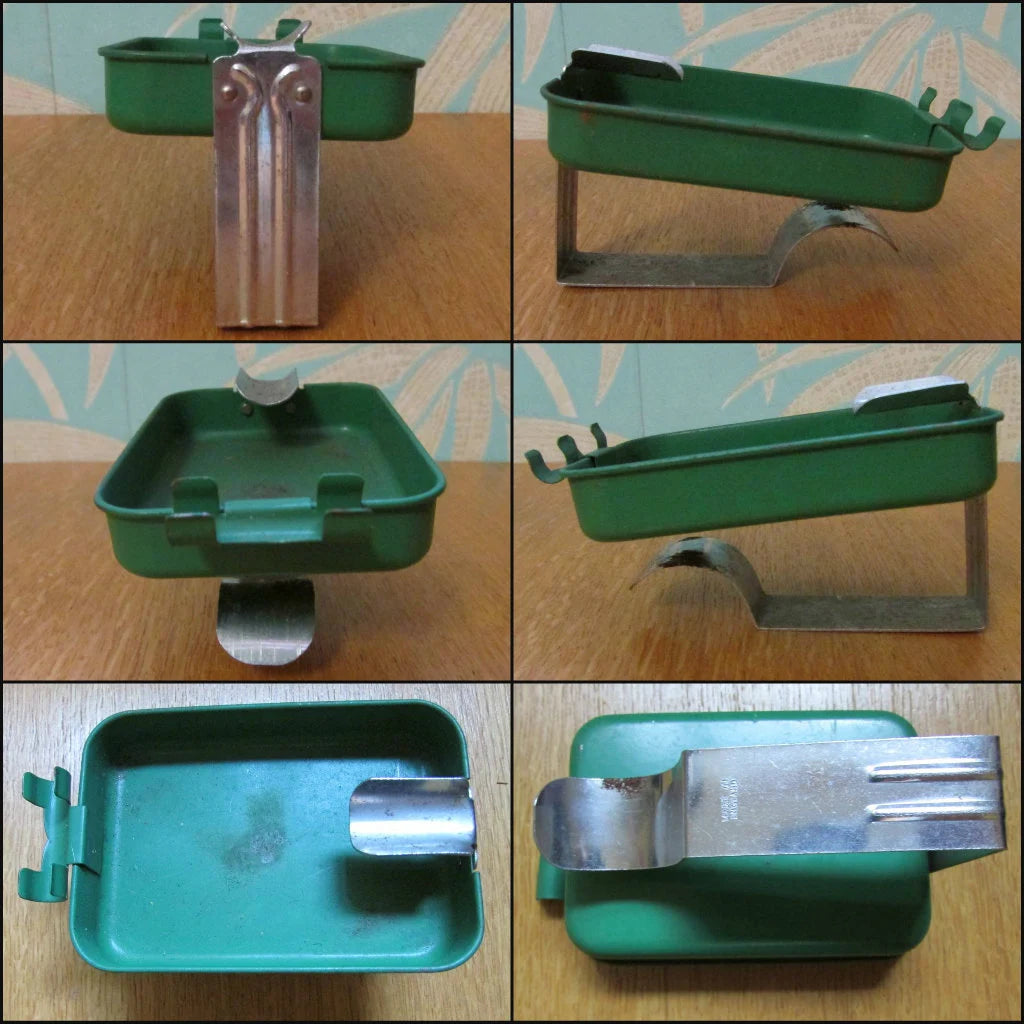 Set of 4 rare vintage coloured metal clip-on ashtrays, made in England