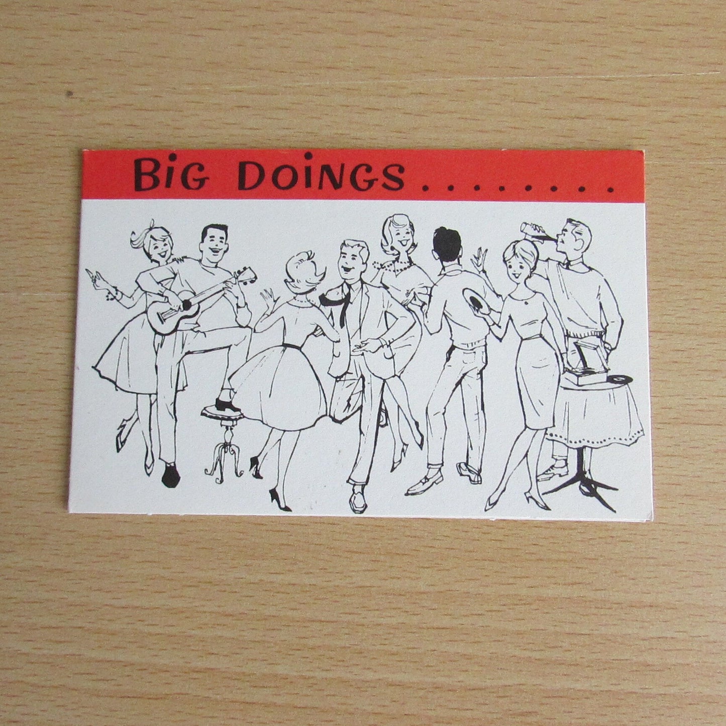 Set of 6 mid-century Norcross "Big Doings..." party invitations with envelopes