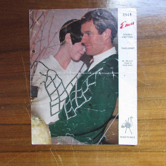 1960s Emu 344 knitting pattern for his & her's sweaters
