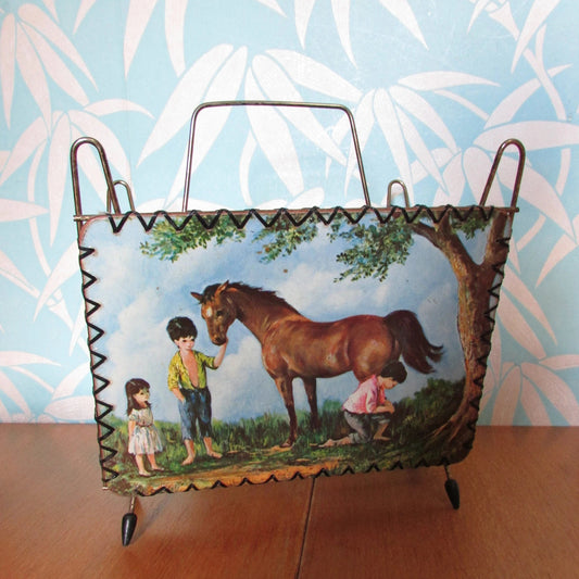 1960s kitsch Dallas Simpson urchin children magazine rack, atomic styling