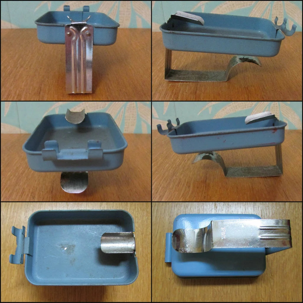 Set of 4 rare vintage coloured metal clip-on ashtrays, made in England