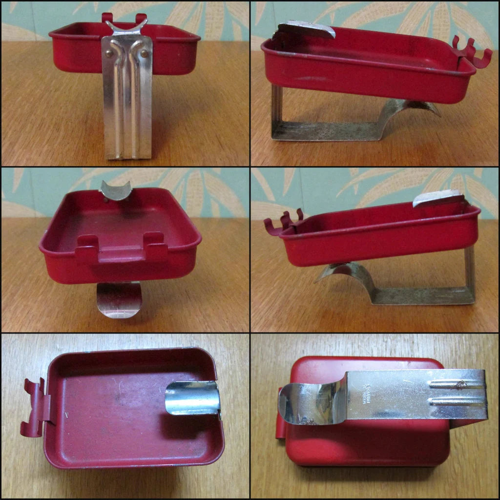 Set of 4 rare vintage coloured metal clip-on ashtrays, made in England