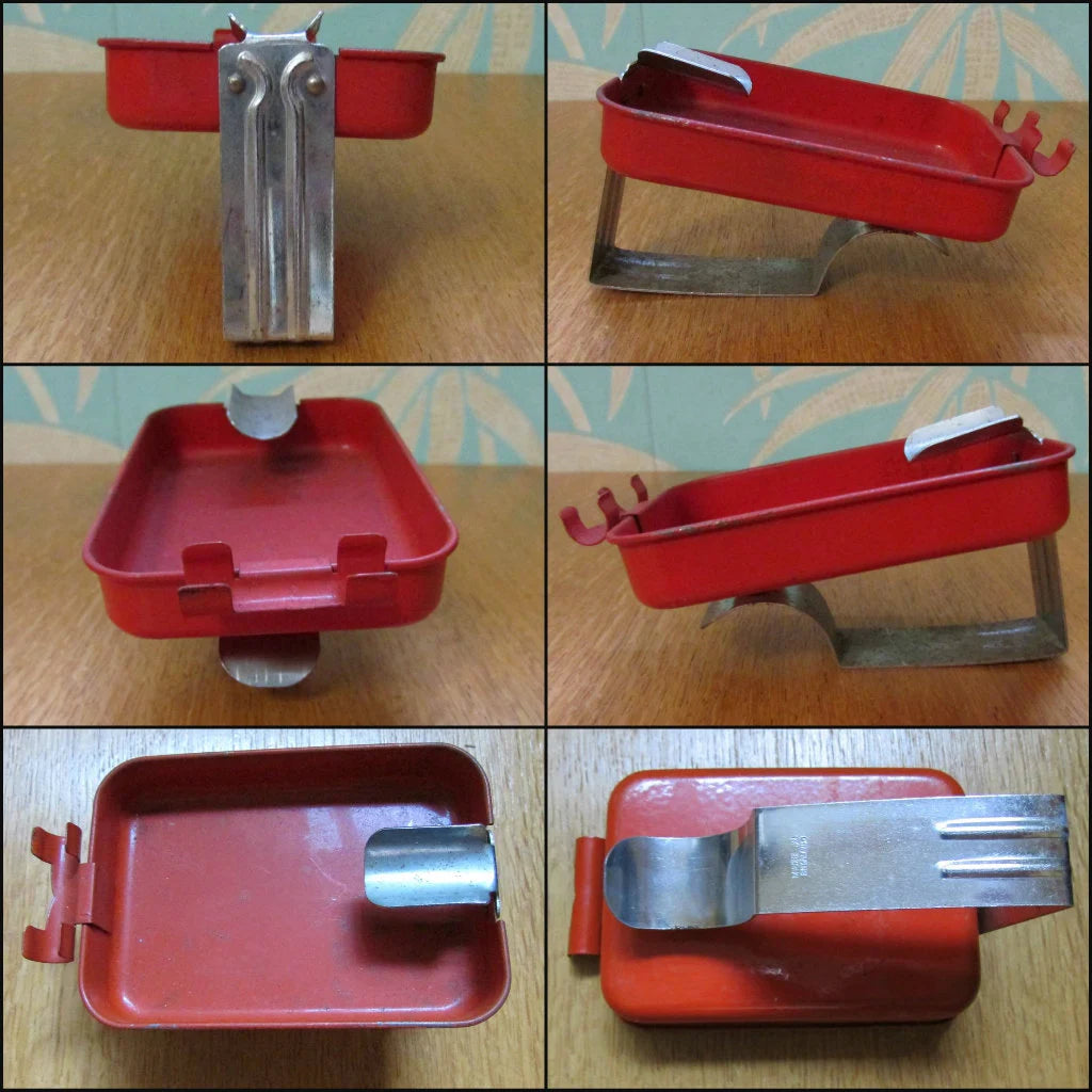 Set of 4 rare vintage coloured metal clip-on ashtrays, made in England