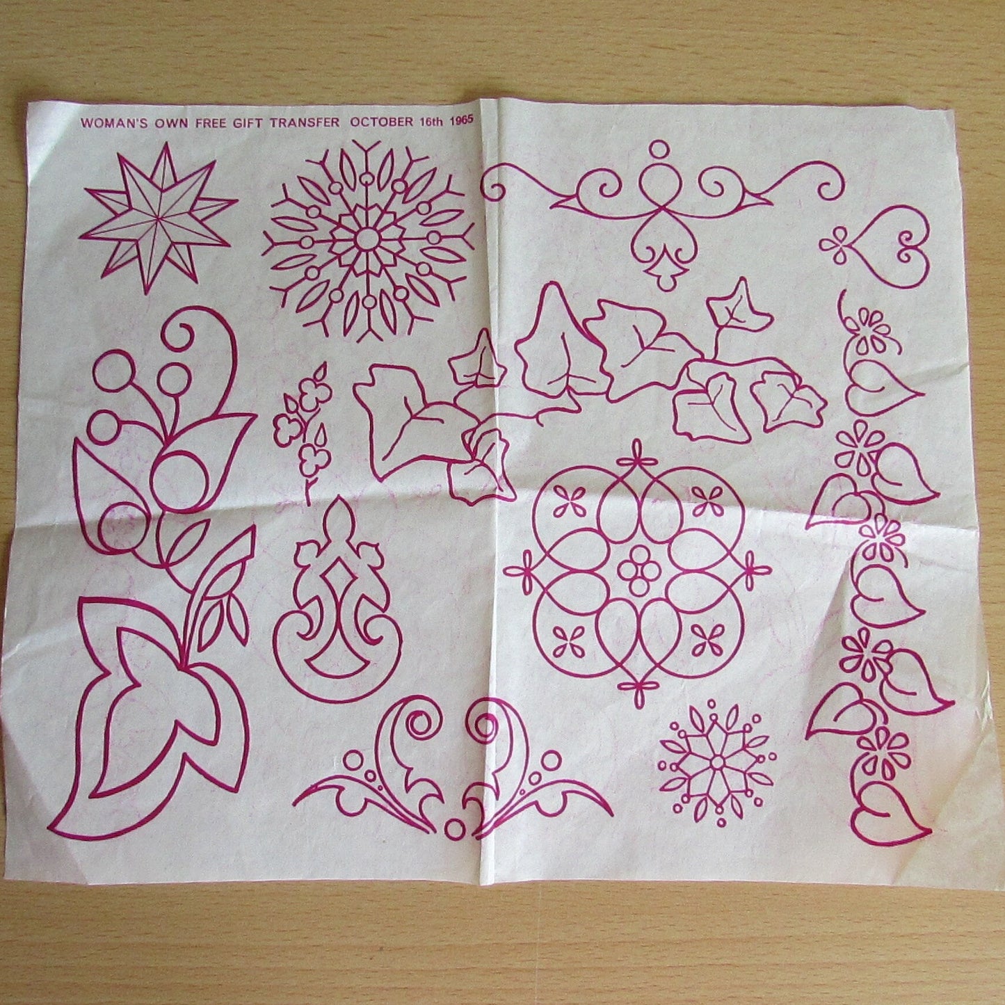 Unused 1965 Woman's Own Astrology Signs, & Stars and Ivy, embroidery transfers