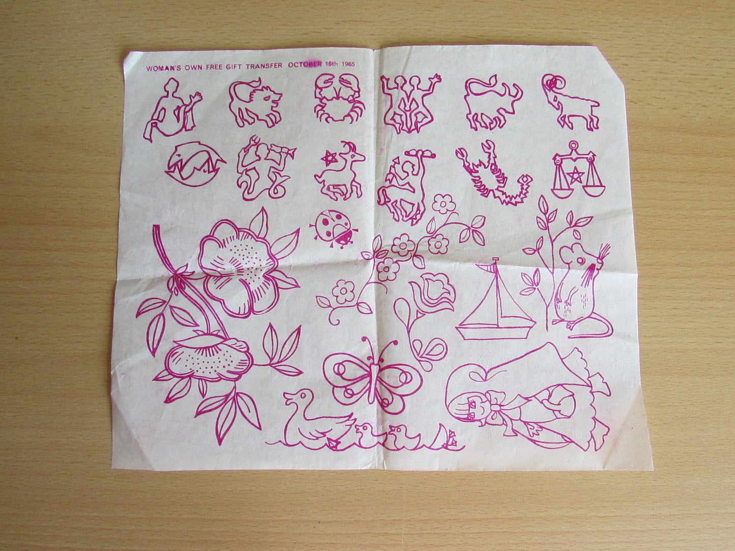 Unused 1965 Woman's Own Astrology Signs, & Stars and Ivy, embroidery transfers