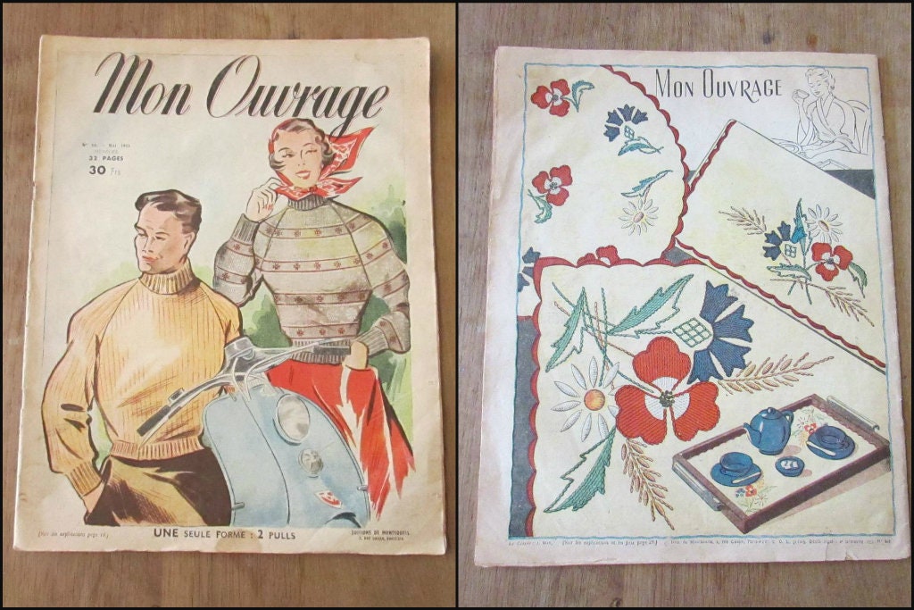 Two 1950s Mon Ouvrage (French women's craft magazines), Nos 50, & 84