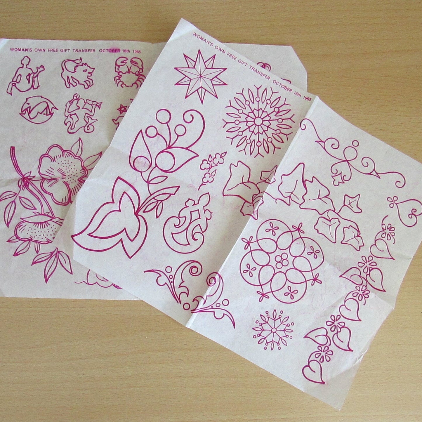Unused 1965 Woman's Own Astrology Signs, & Stars and Ivy, embroidery transfers