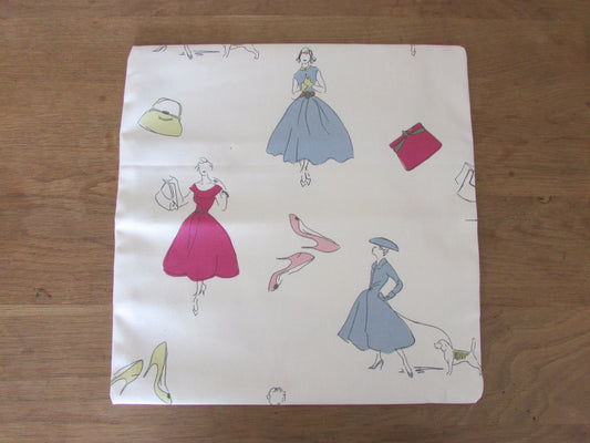 Home-made John Lewis 1950s-style haute couture pattern cushion cover with contrast black reverse