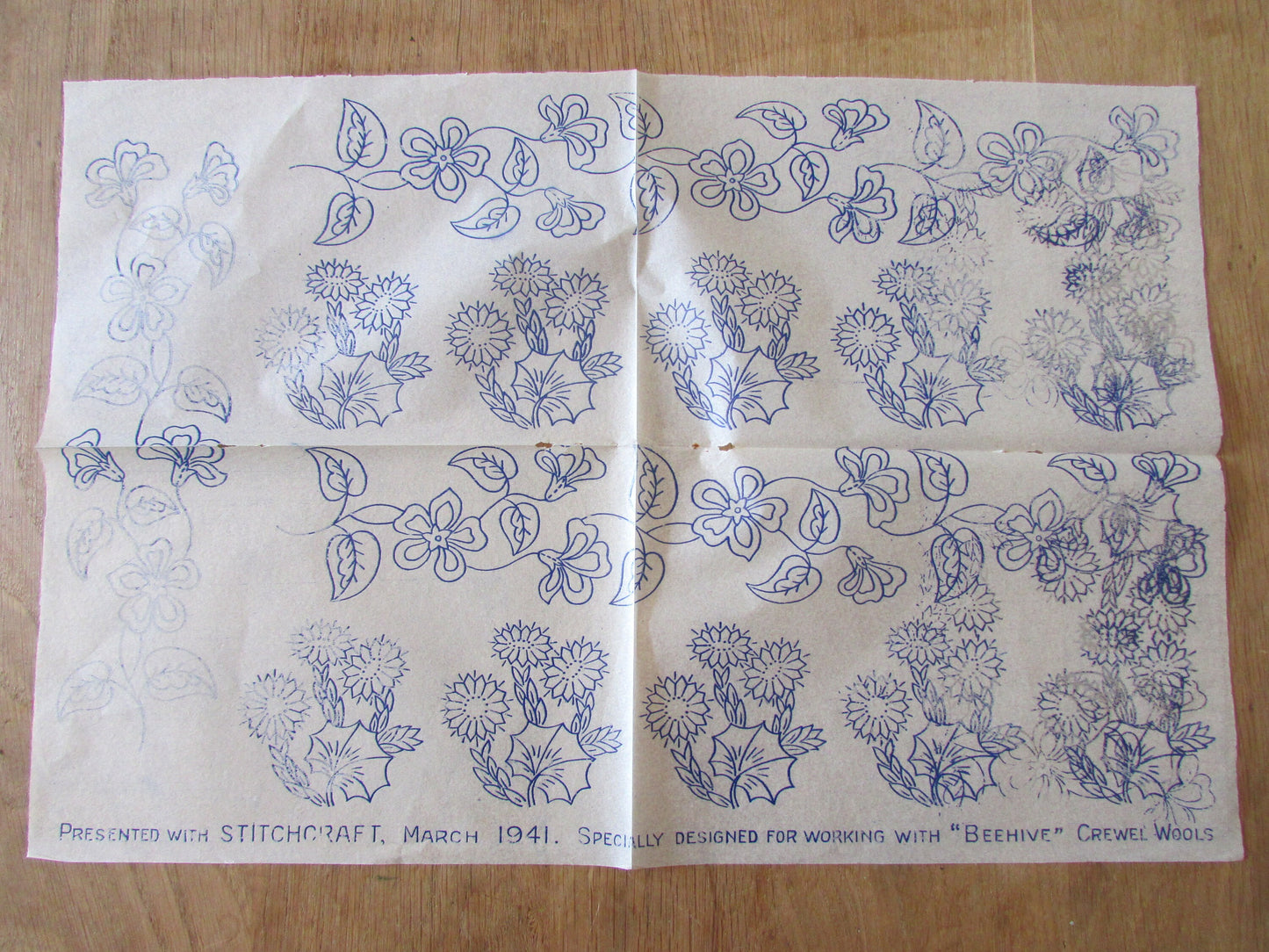 Unused 1941 Stitchcraft thistles embroidery transfer