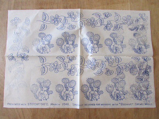 Unused 1941 Stitchcraft thistles embroidery transfer