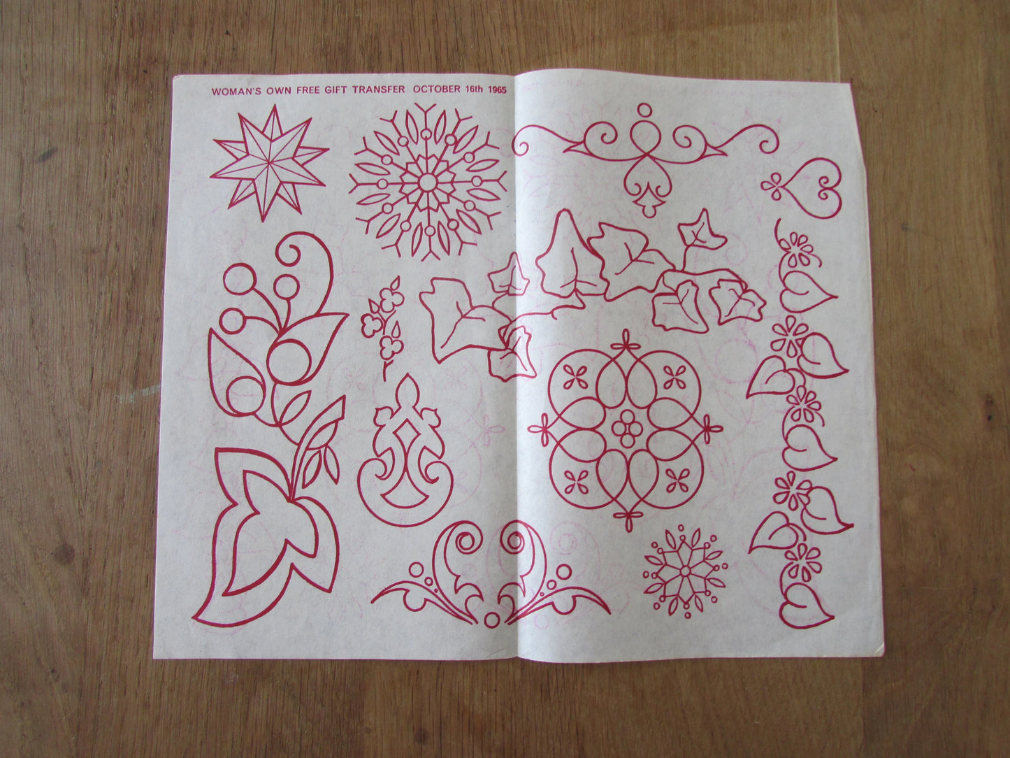 Set of 3 unused 1965 Woman's Own embroidery transfers - Stars & Ivy / Astrology Signs/ Alphabet