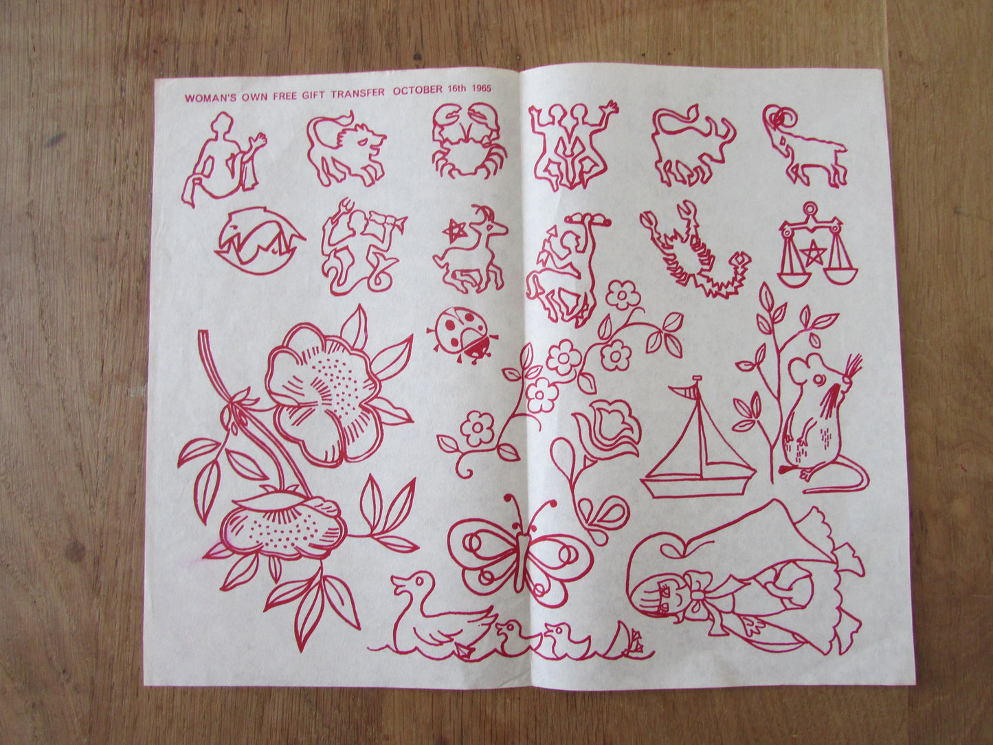 Set of 3 unused 1965 Woman's Own embroidery transfers - Stars & Ivy / Astrology Signs/ Alphabet