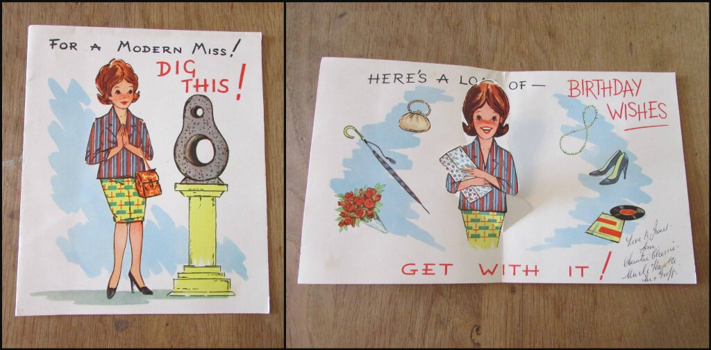 Assortment of nine used 1950s/60s greetings cards