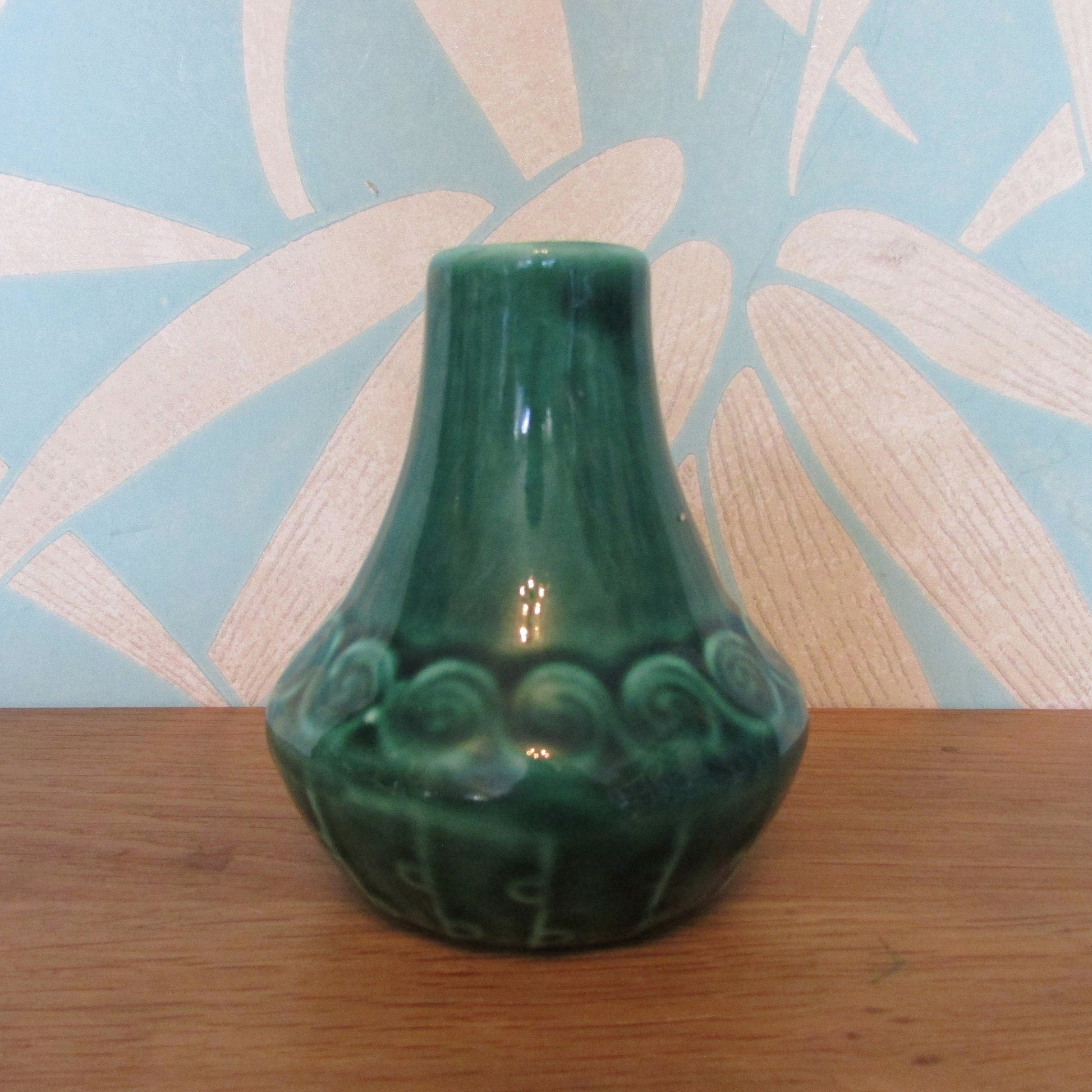 Vintage St Michael's House Pottery "Designs from the Book of Kells" small green vase