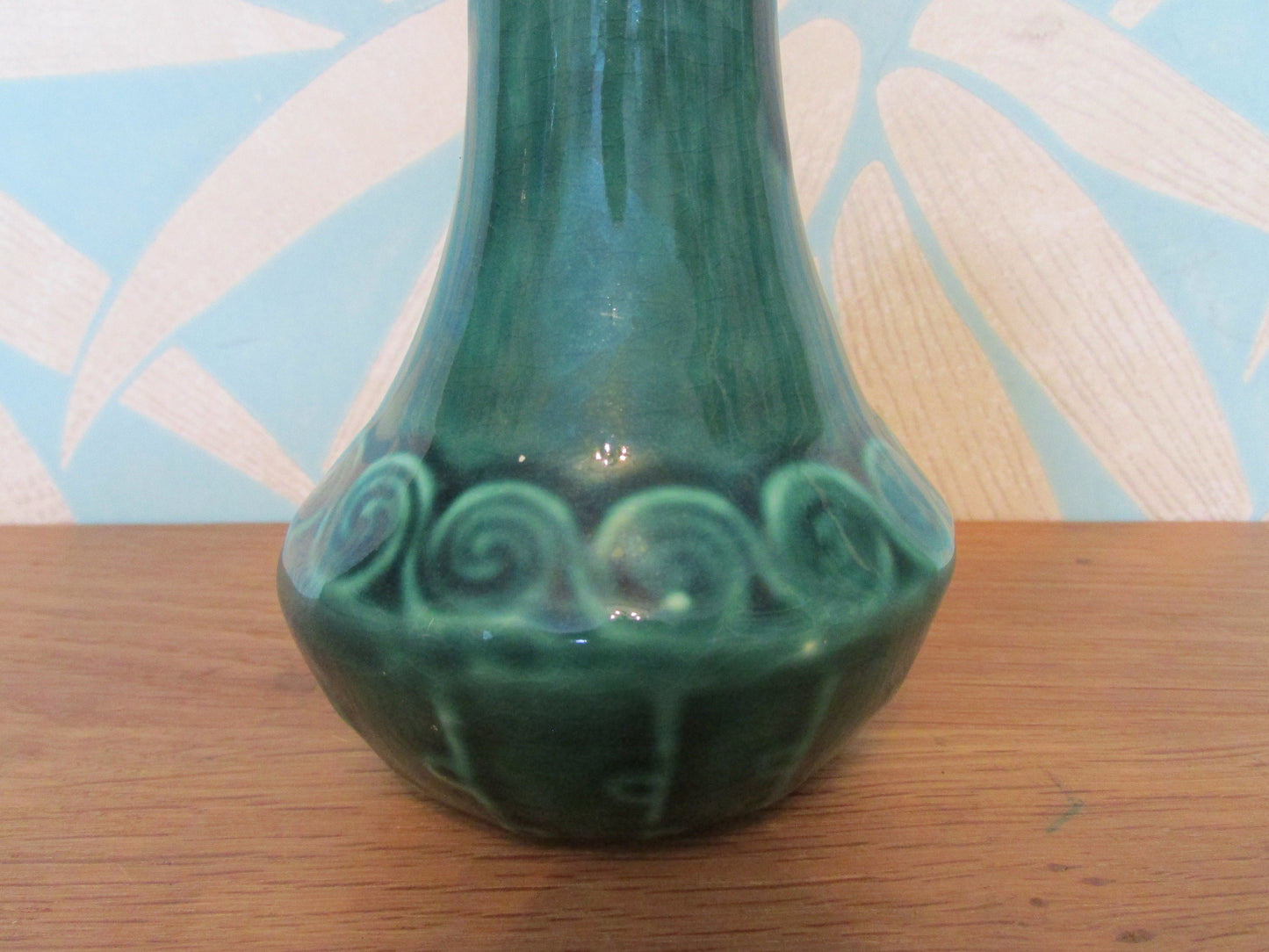 Vintage St Michael's House Pottery "Designs from the Book of Kells" small green vase