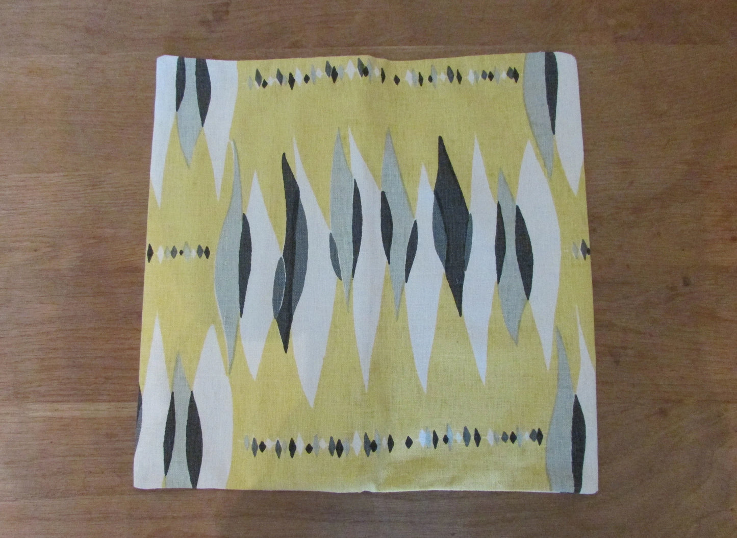 Home-made mid-century yellow/black/grey abstract cushion cover with contrast charcoal grey OR same pattern reverse