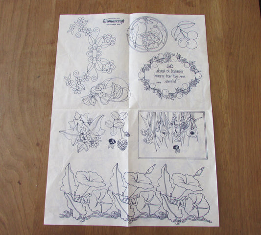 Unused 1974 Womancraft nature-themed embroidery transfer