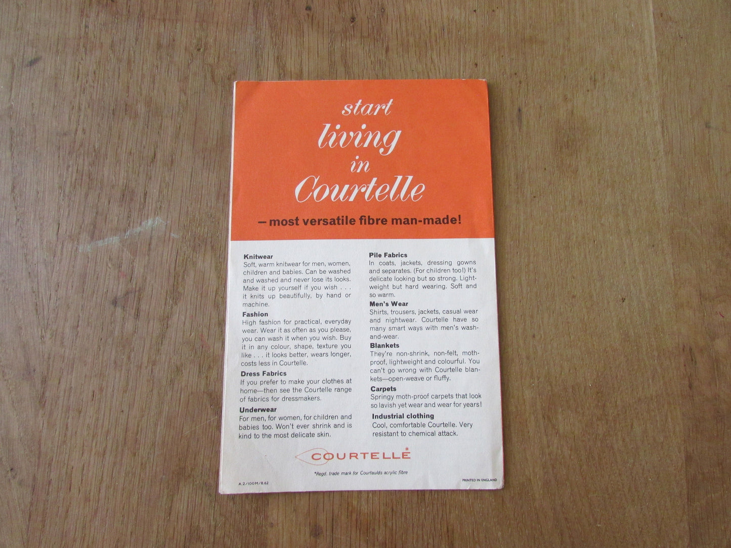 1962 Start Living in Courtelle Dressmakers Fabrics leaflet