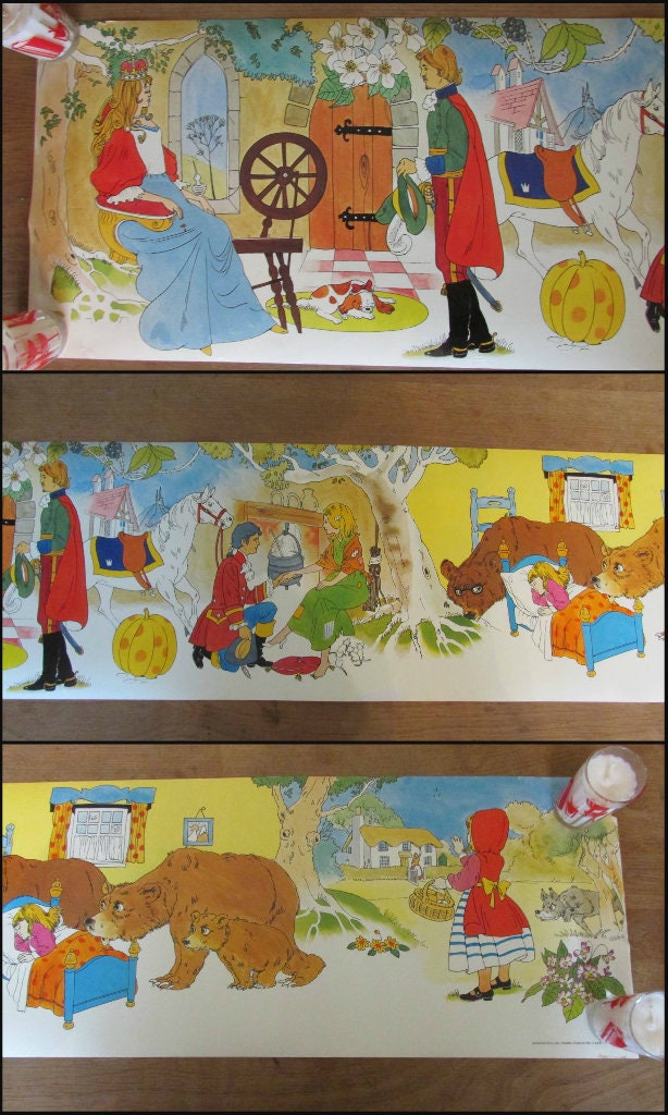 Set of three vintage James Galt & Co. nursery rhyme poster prints