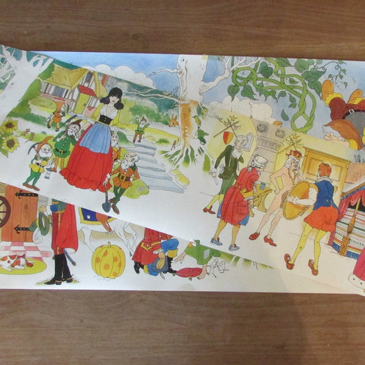 Set of three vintage James Galt & Co. nursery rhyme poster prints