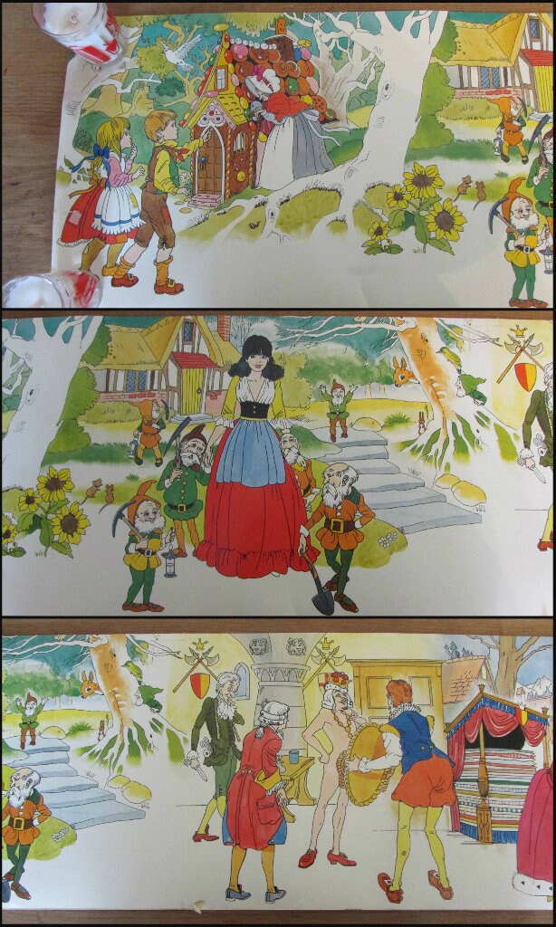 Set of three vintage James Galt & Co. nursery rhyme poster prints