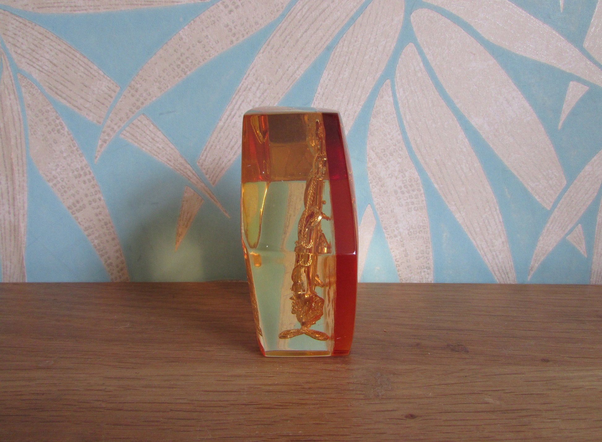 1960s perspex/resin filigree Portuguese Galleon paperweight